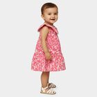 Infant Girls' Pink Regular Fit Floral Printed Tiered Frock, Pink, small