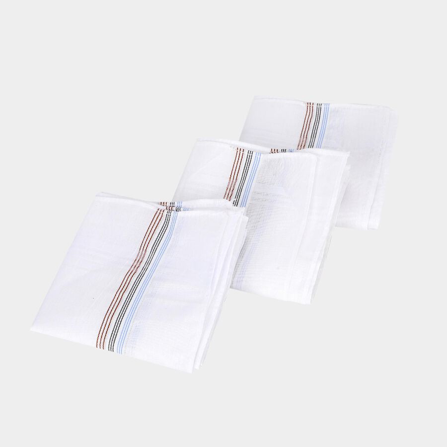 Men's White Striped Pack of 3 Handkerchief, सफ़ेद, large