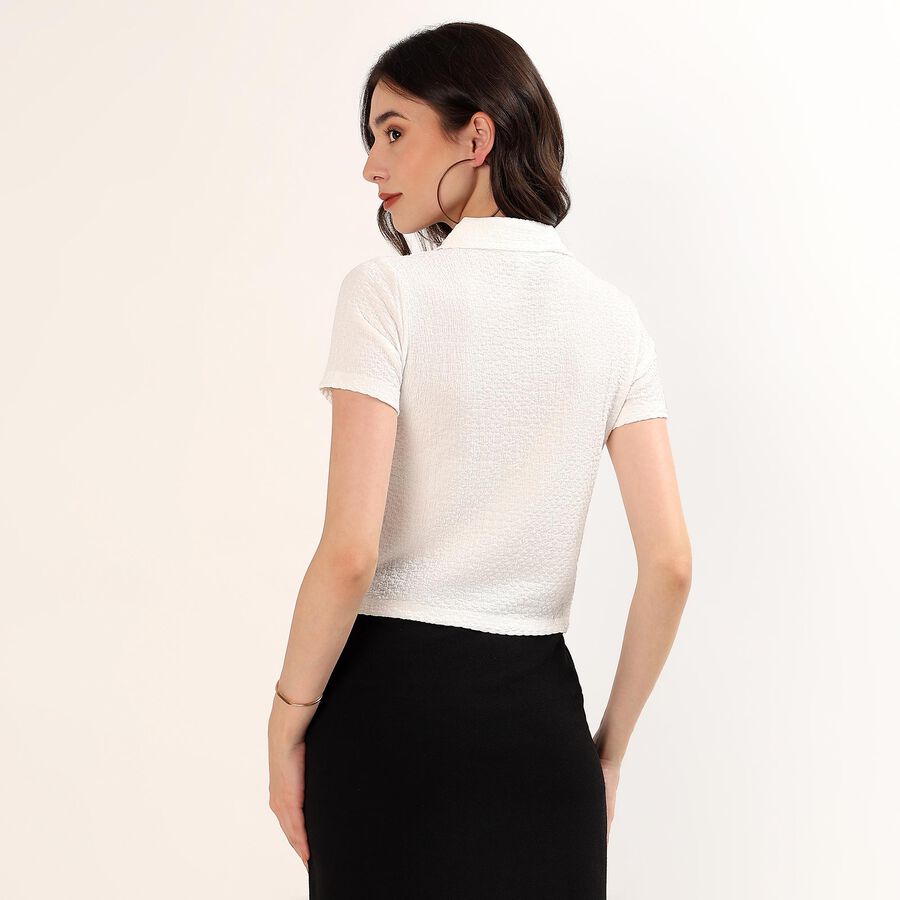 Women's White Polo Neck Preppy Polo T-Shirt, सफ़ेद, large