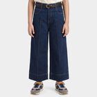 Girls' Navy Blue Wide Leg Seam Detail Jeans, मध्यम नीला, small