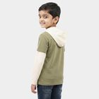 Boys Olive Green Cotton Blend Hooded Neck Regular Boys T-Shirt, Olive, small