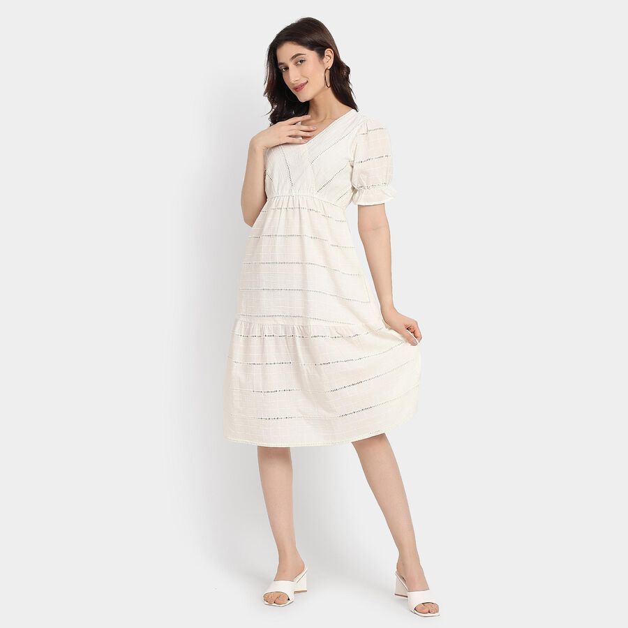 Ladies' 100% Cotton Dress, Off White, large image number null