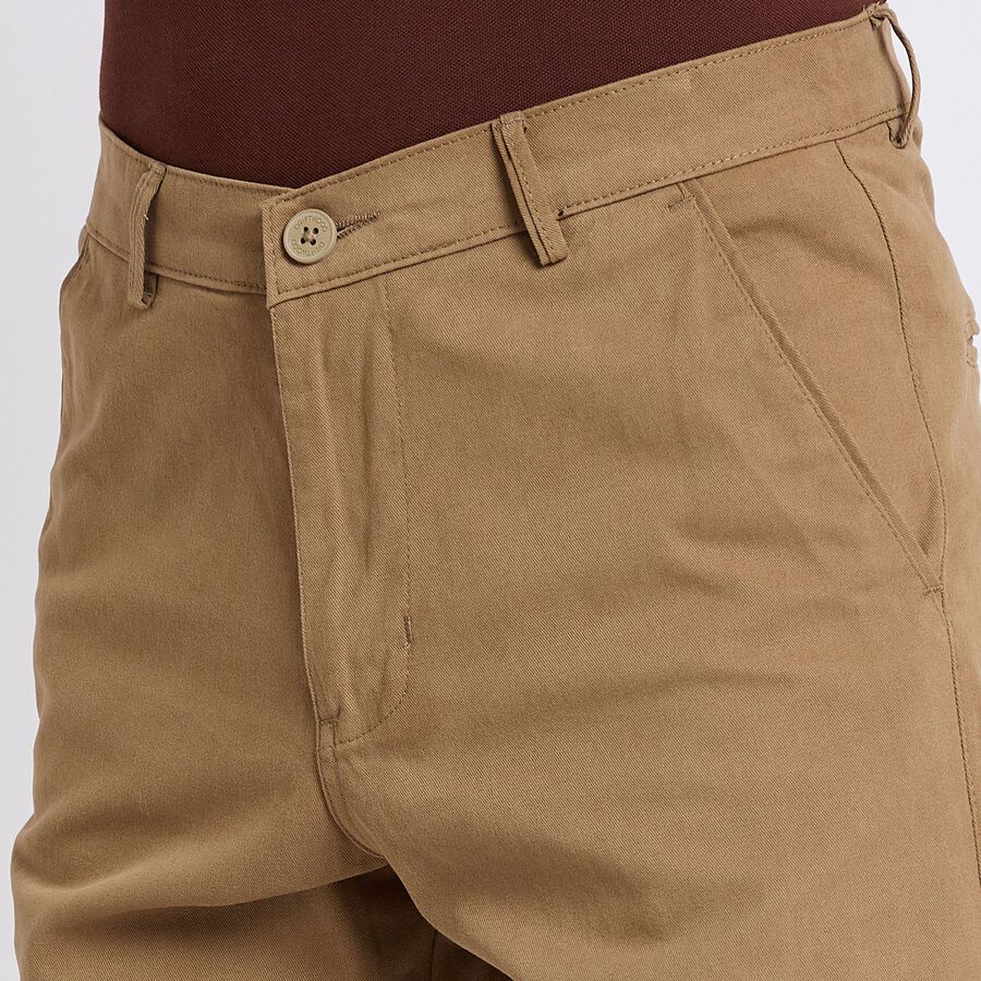 Men's 100% Cotton Slim Fit Casual Trousers , खाकी, large