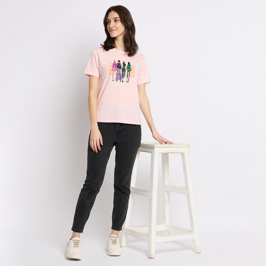 Ladies' Round Neck T-Shirt , हल्का गुलाबी, large image number null