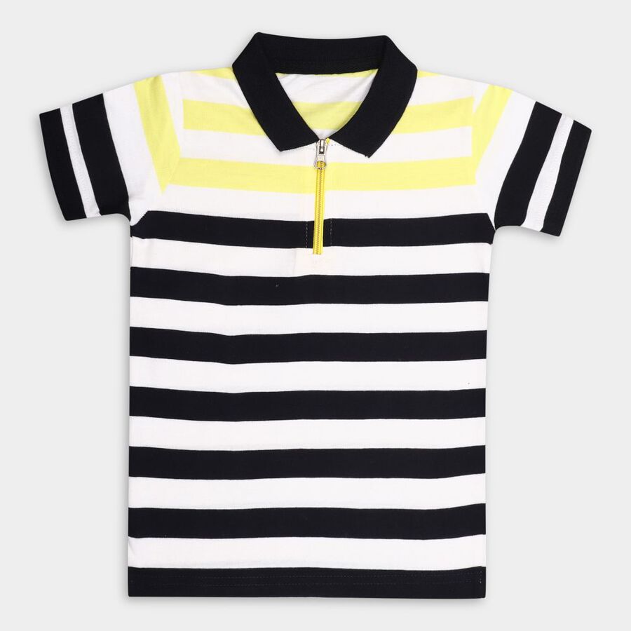 Boys Cotton Stripes T-Shirt, पीला, large image number null