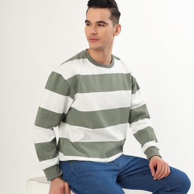 Men's Muted Olive Green Crew Neck Casual Sweatshirt