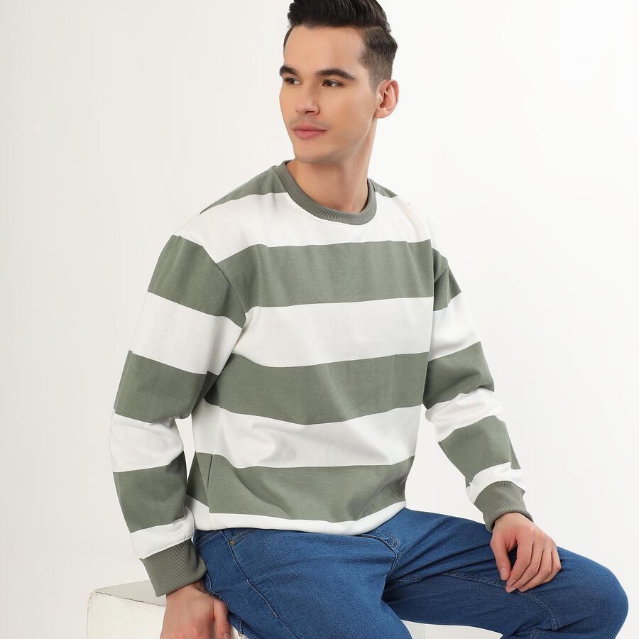 Men's Muted Olive Green Crew Neck Casual Sweatshirt, ओलिव, large image number null