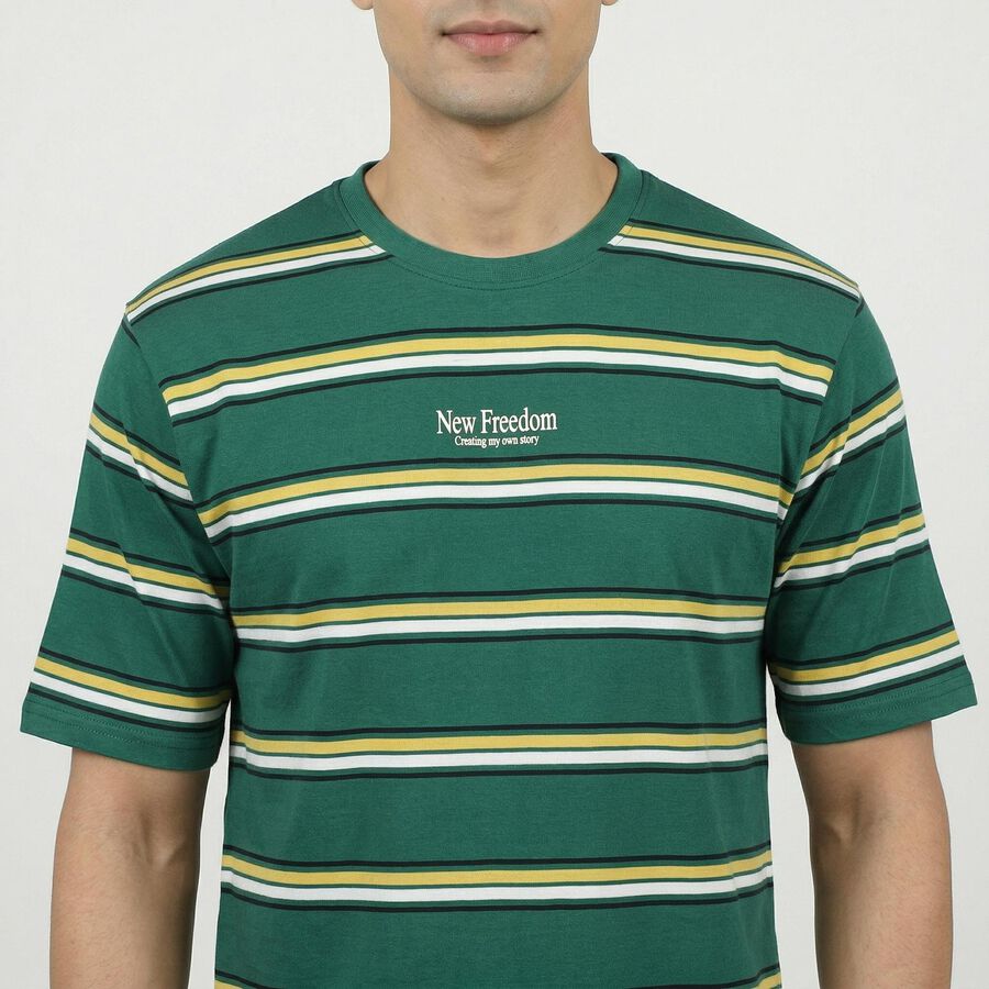 Men's Green Round Neck Casual T-Shirt, Dark Green, large
