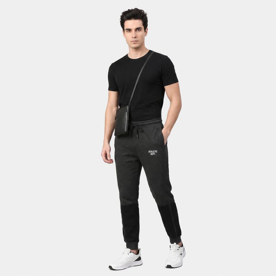 Men's Charcoal Jogger Fit Printed Track Pants, चारकोल, large