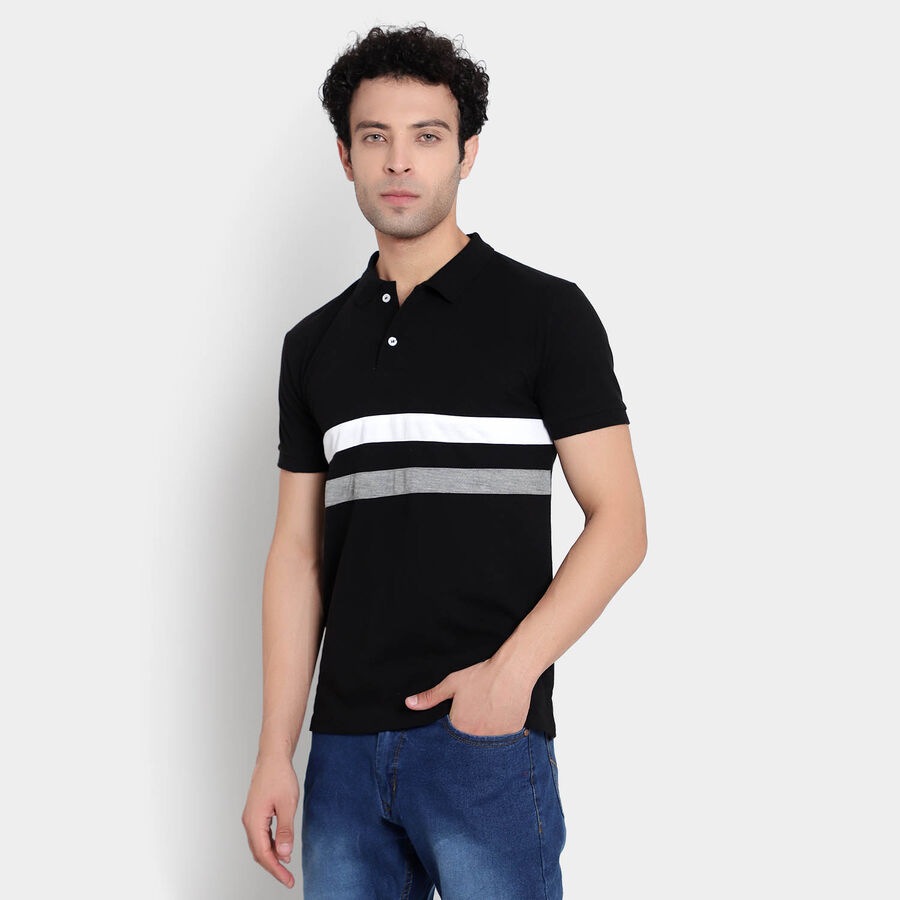 कट एंड स्यु पोलो शर्ट, काला, large image number null