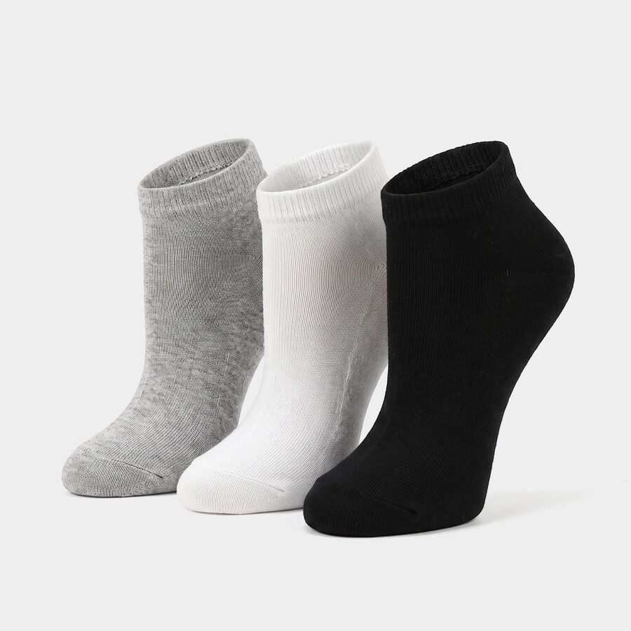 Men's Ankle Length Pack of 3 Socks ( Grey, White, Black ), काला, large