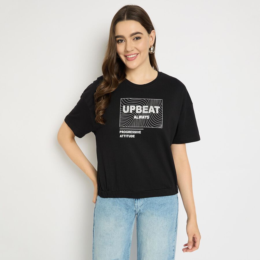 Ladies' 100% Cotton Crop  Top, काला, large image number null