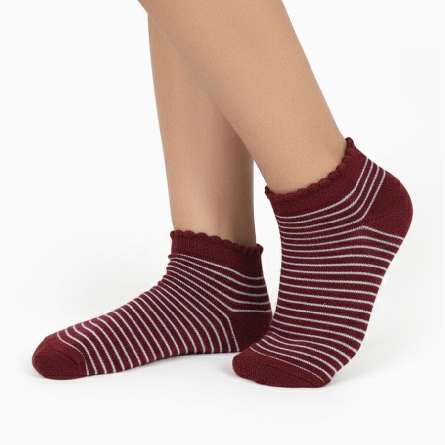 Girls' Deep Burgundy and Cream Ankle Length Striped and Floral Socks Pack of 2, मरून, large