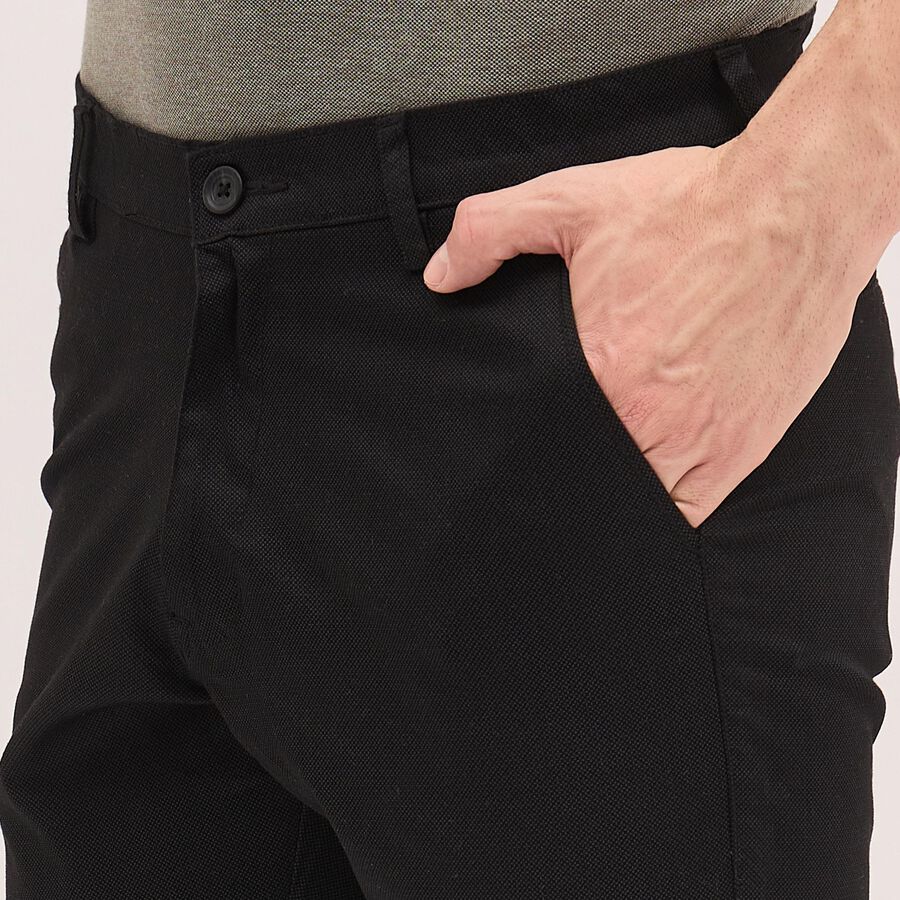 Men's Cross Pocket Slim Fit Casual Trousers , काला, large image number null