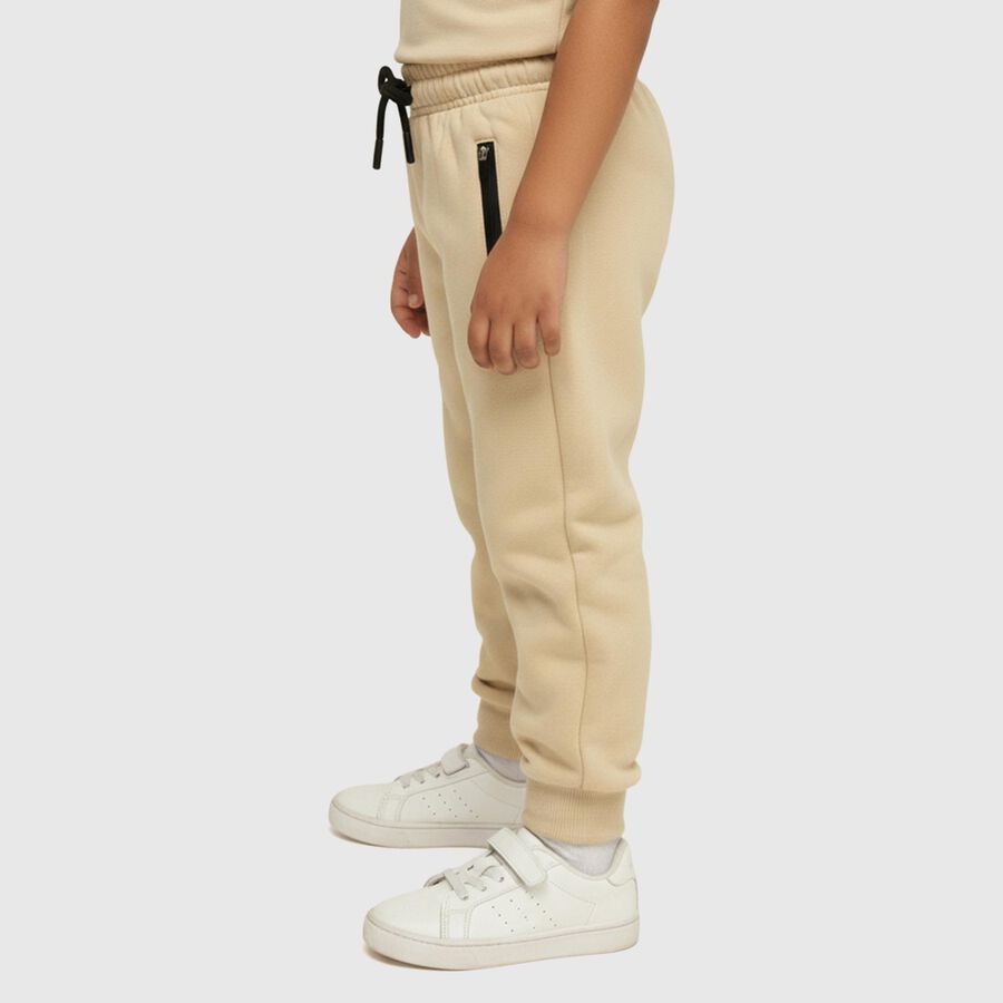 Boys' Soft Beige Elastic Waist Pyjama with Zippered Pockets, Beige, large image number null