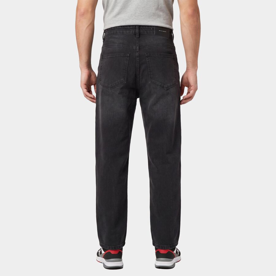 Men's Black Straight Fit Faded Jeans, काला, large