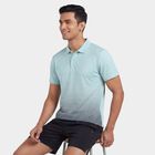 Men's Teal Round Neck Athleisure T-Shirt, एक्वा, small