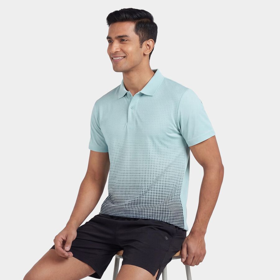 Men's Teal Round Neck Athleisure T-Shirt, एक्वा, large