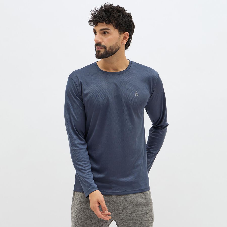Men's Midnight Blue Round Neck Casual T-Shirt, Mid Blue, large image number null