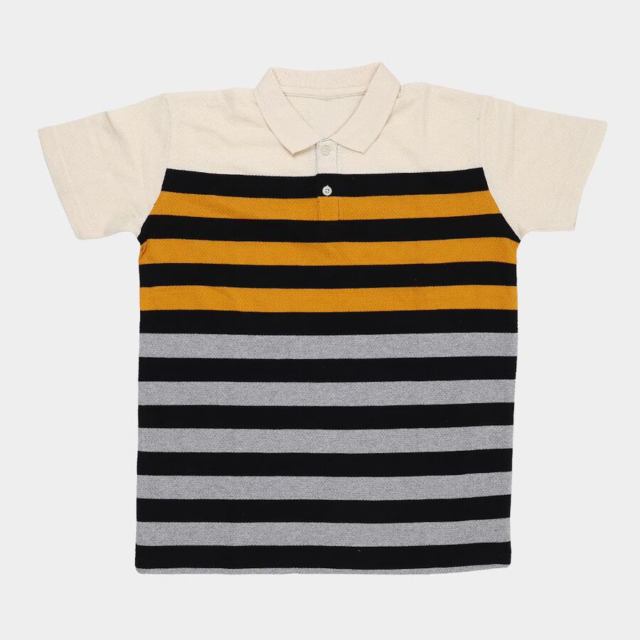 Boys Beige Polo Neck Casual T-Shirt, मस्टर्ड, large image number null