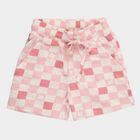 Girls' Pink Regular Fit Checkered Floral Shorts, हल्का गुलाबी, small