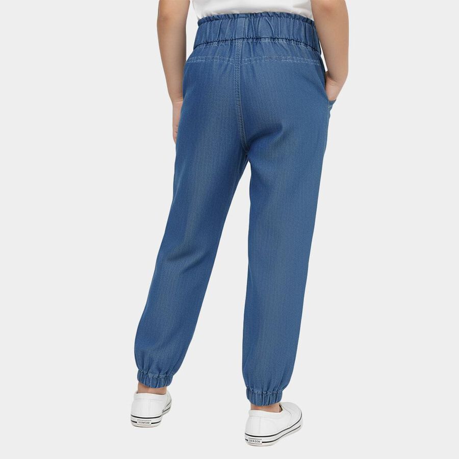 Girls' Muted Denim Blue Relaxed Fit Embroidered Jeans, Mid Blue, large image number null