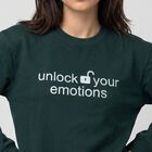 Women&rsquo;s Green Crew Neck Graphic Print Sweatshirt, गहरा हरा, small