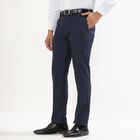 Men's Dark Navy Blue Slim Fit Flat-Front Formal Trousers, Navy Blue, small
