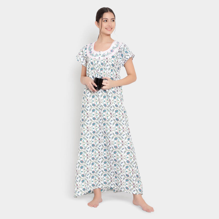 Printed Nighty, White, large image number null