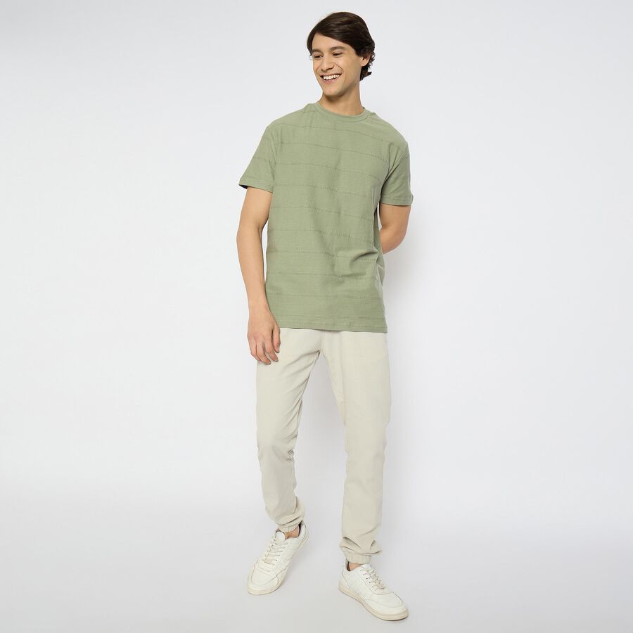 Men's 100% Cotton Round Neck Half Sleeves T-Shirt , हल्का हरा, large
