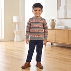 Boys Grey Crew Neck Printed Pullover, Light Grey, small