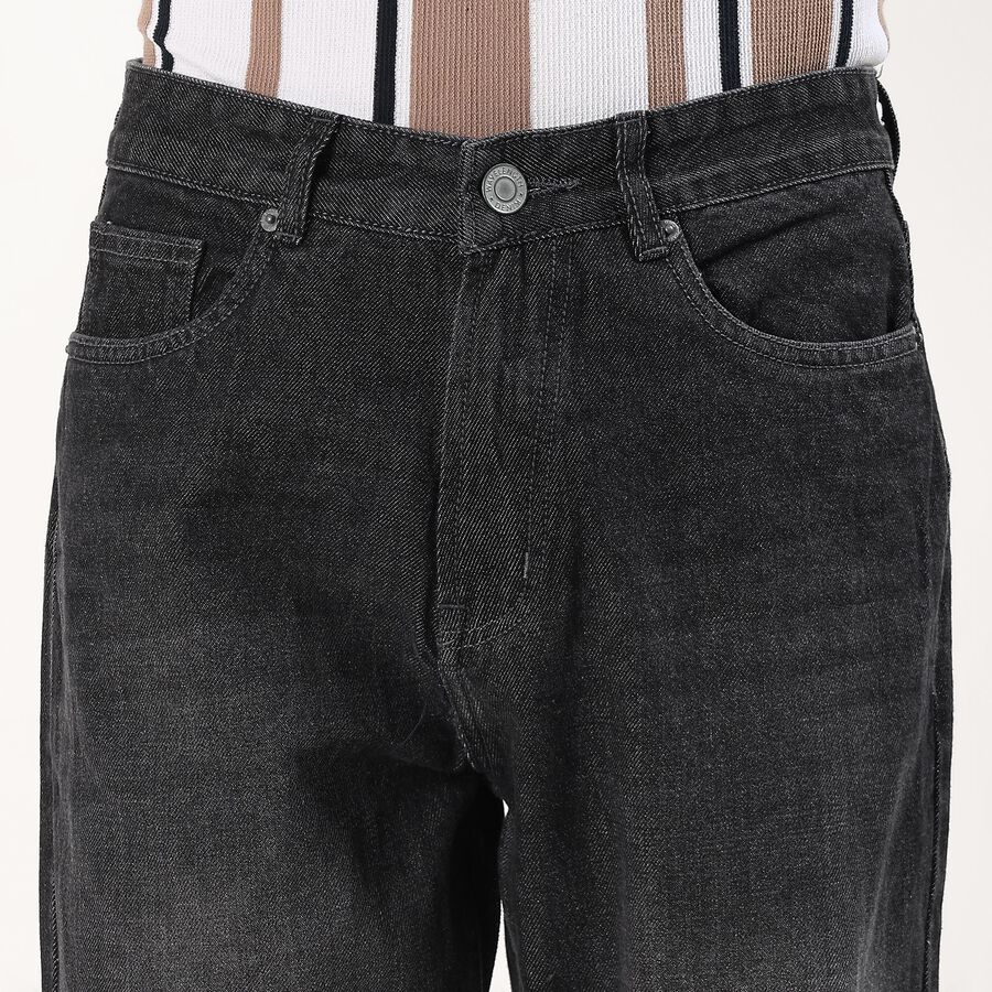 Men's Charcoal Black Straight Fit Stone-Wash Jeans, Dark Grey, large image number null