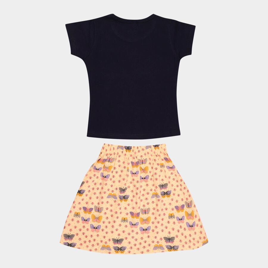 Girls Cotton Skirt Top Set, Navy Blue, large image number null