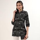 Women's Black Notch Neck Printed Straight Kurti, Black, small
