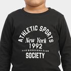 Boys' Black Round Neck Regular T-Shirt, काला, small