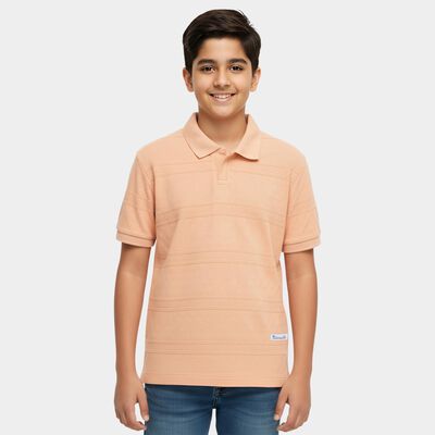 Boys Peach Round Neck Casual T-Shirt