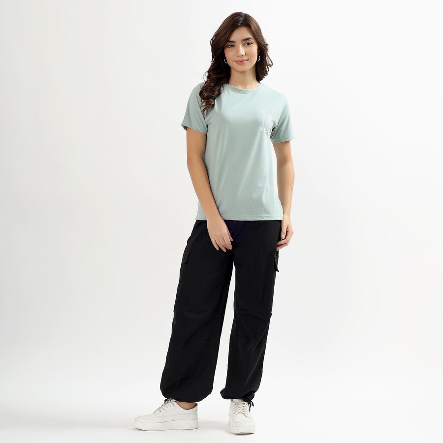 Women's Light Sage Green Round Neck Casual T-Shirt, Light Green, large