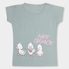 Girls Muted Sage Green Cotton Blend Crew Neck Short Sleeve T-Shirt, Light Green, small image number null
