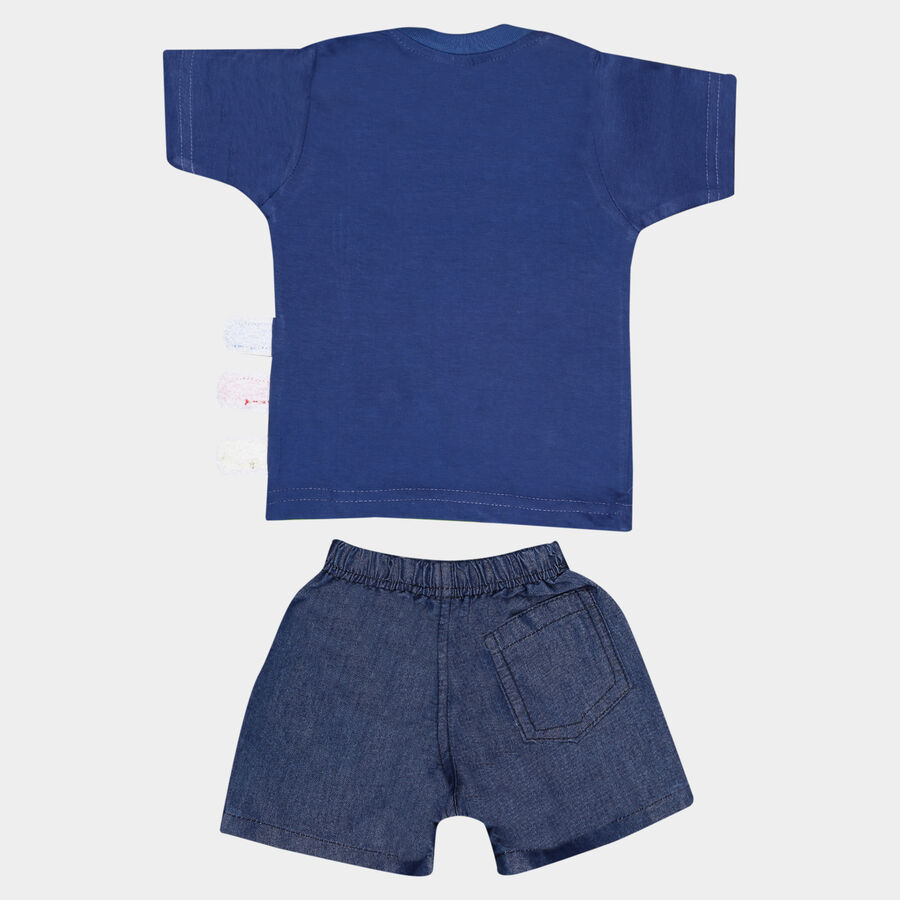 Infants Cotton Round Neck Baba Suit, Dark Blue, large image number null