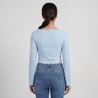 Women's Light Blue Round Neck Casual Top, हल्का नीला, small