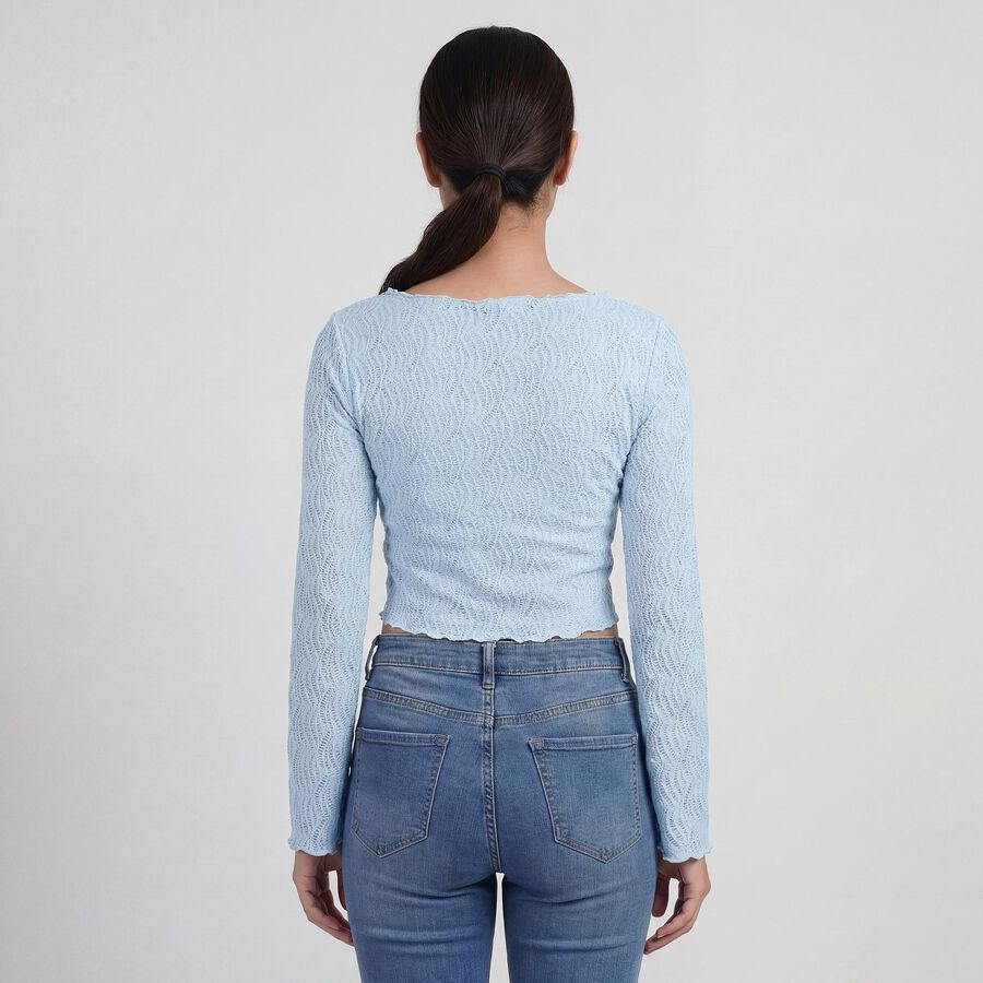 Women's Light Blue Round Neck Casual Top, हल्का नीला, large