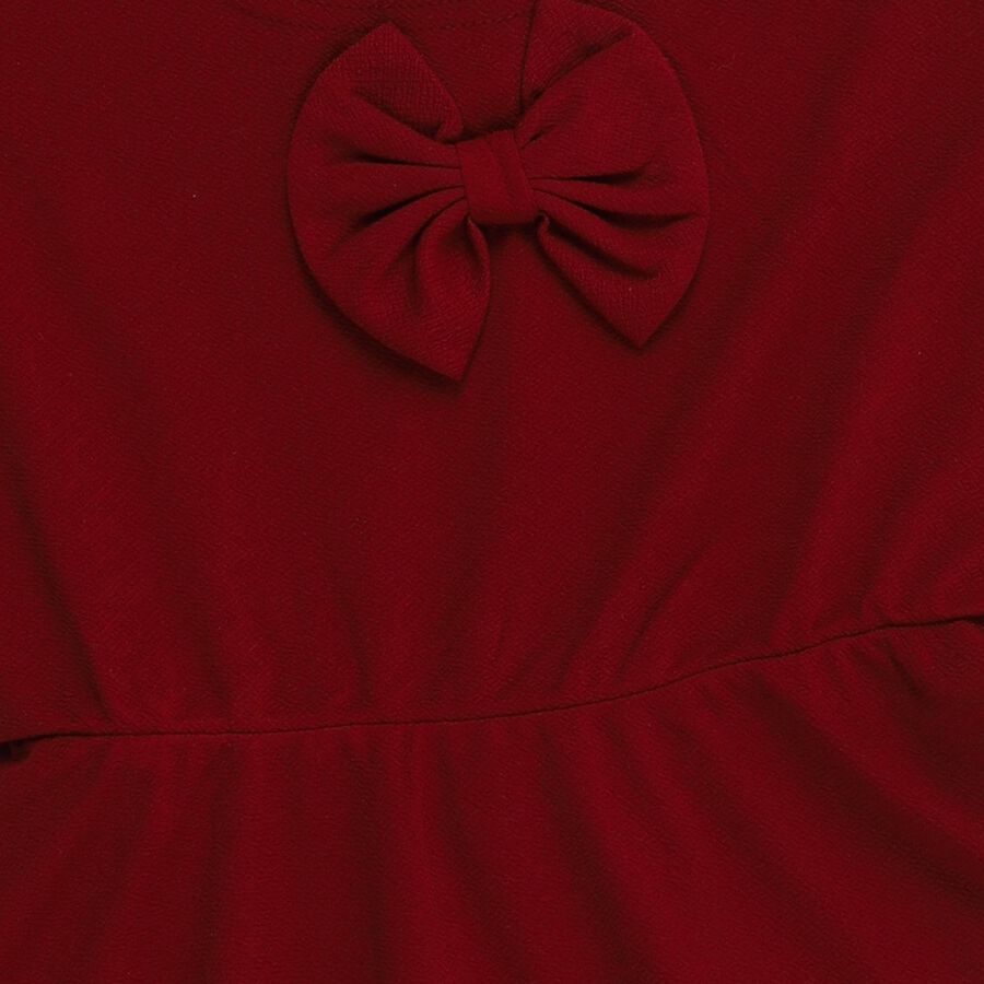 Girls Rich Maroon Bow Detail Ruffle Sleeve Dress, Maroon, large image number null