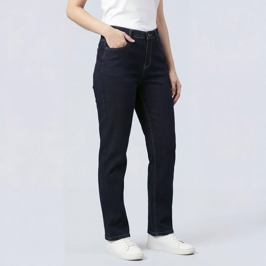 Women's Blue Skinny Fit High-Rise Jeans, गहरा नीला, large