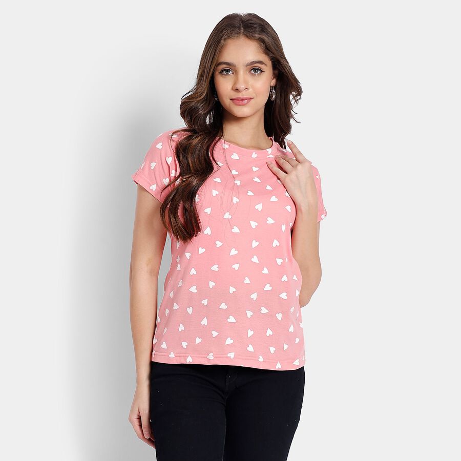 Ladies' Round Neck T-Shirt, गुलाबी, large image number null