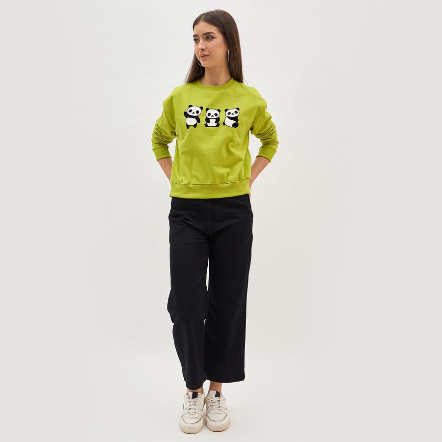 Women's Light Green Crew Neck Casual Sweatshirt, हल्का हरा, large image number null