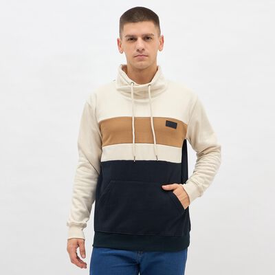 Men's Navy and Beige High Neck Casual Sweatshirt