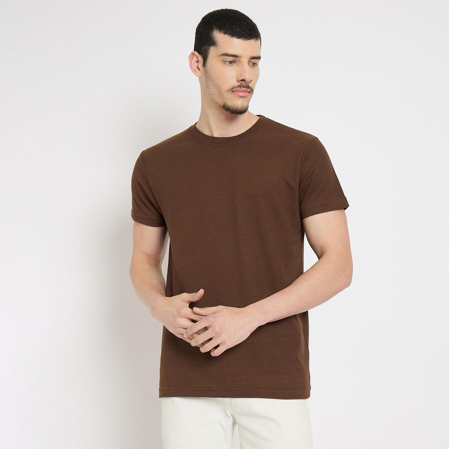 Men's Round Neck Half Sleeves T-Shirt , Brown, large image number null