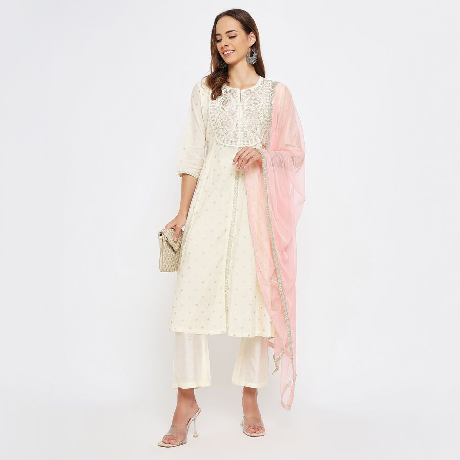 Ladies' Kurta Pyjama Set with Dupatta, ऑफ व्हाइट, large image number null