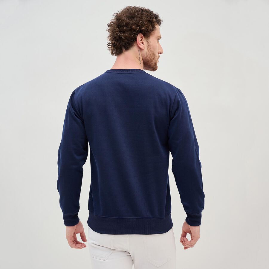 Men's Deep Midnight Navy Blue Crew Neck Casual Sweatshirt, Navy Blue, large image number null