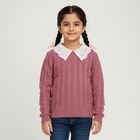 Girls Dusty Rose Lace Collar Cable Knit Pullover, Lilac, small image number null
